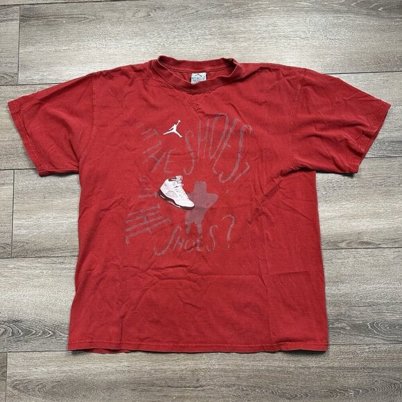 Air Jordan Shirt Mens XL Red Nike Is It The Shoes Crew Neck Short Sleeve VTG - Picture 1 of 7